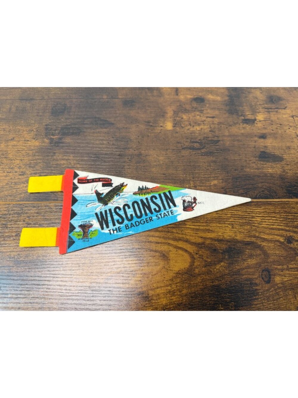 Vintage Wisconsin Badger State Felt Pennant With Muskie Graphic & Souvenir